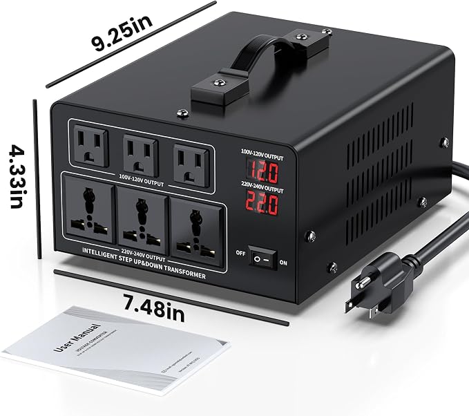 6000W Voltage Converter Transformer Step Up 110V/120V to220V/240V or Step Down 220V to 110V AC Power Converte, Circuit Breaker Protection, 3 US sockets, 3 Universal sockets, LCD Display