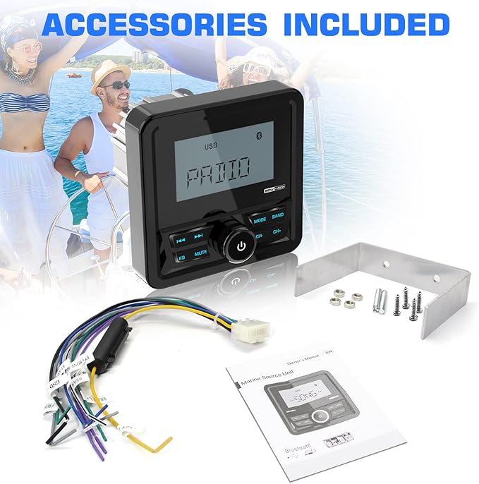 Waterproof Marine Digital Media Receiver - Bluetooth Marine Stereo with 2.8 Inch LCD Display - AUX USB Input AM FM Subwoofer Pre-Amp UTV Boat Radio for ATV RZR Golf Cart Spa Hot