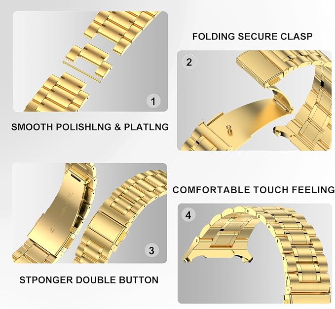 SUPLINK Stainless Steel Bands Compatible with Samsung Galaxy Watch Ultra Bands Men Women, Adjustable Metal Replacement Band for Samsung Watch Ultra Bands 47mm, Gold