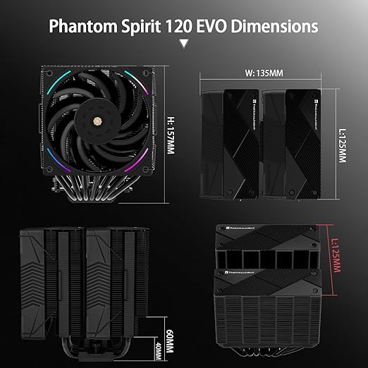Thermalright Phantom Spirit 120 EVO CPU Cooler,7×6mm Heat Pipes CPU Air Cooler,Dual PWM Fan Computer Cooling,2150RPM Speed,for AMD AM4 AM5/Intel 1700/1150/1151/1200/17XX/2011/1851