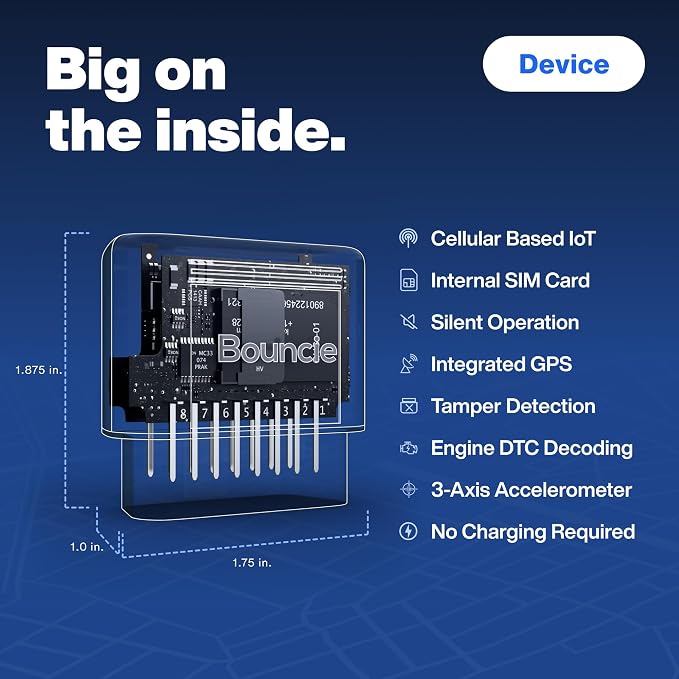 Bouncie GPS Tracker for Vehicles with Real-Time Location, Route History, Speed Monitoring, Geo-Fence & Accident Notifications - for Fleets & Family - Cancel Anytime