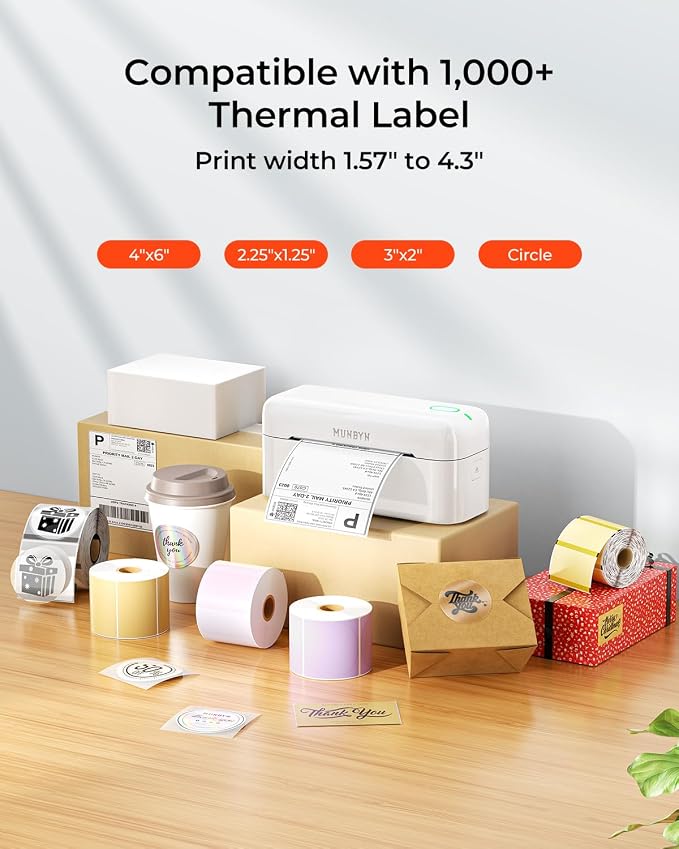 MUNBYN Bluetooth Thermal Label Printer RealWriter RW402B, 4x6 Shipping Label Printer for Small Business, Compatible with Android, iPhone and Windows, Mac, Chromebook
