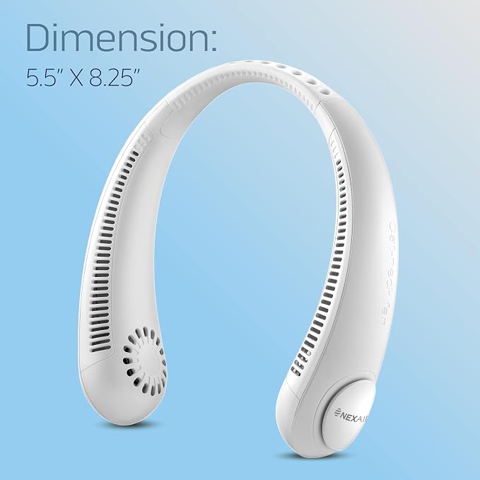 NEXAIR Portable Neck Fan Hands Free Cooling Lightweight Bladeless Neck Fan, 3 Speeds, 2400mAh Battery, 5H Runtime White