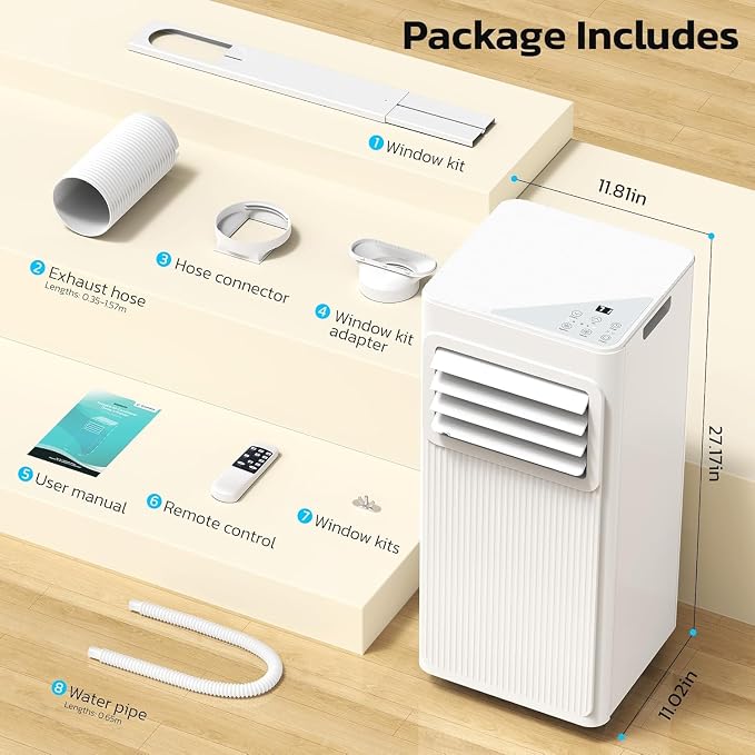 8000 BTU Portable Air Conditioners for Rooms up to 450 Sq Ft, 4 Modes Portable AC Unit with Cool/Fan/Dehumidifier/Sleep, Remote Control & 24H Timer, Energy Saving for Bedroom, Apartments