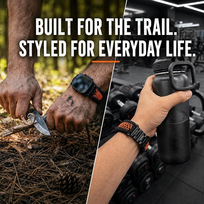 Tefeca Titan Series Paracord Band Compatible with Apple Watch Ultra 2/49mm, Series 10/46mm, 9/8/7/45mm, SE2/SE/6/5/4/44mm, and 3/2/1/42mm