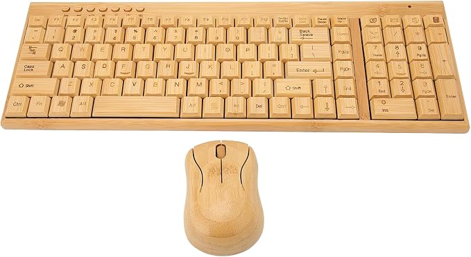 ciciglow Bamboo Keyboard and Mouse, 2.4GHz Computer Devices with USB Receiver, Optional 1200DPI MouseCompact KeyboardWireless Keyboard and Combo (Mouse and Keyboard
