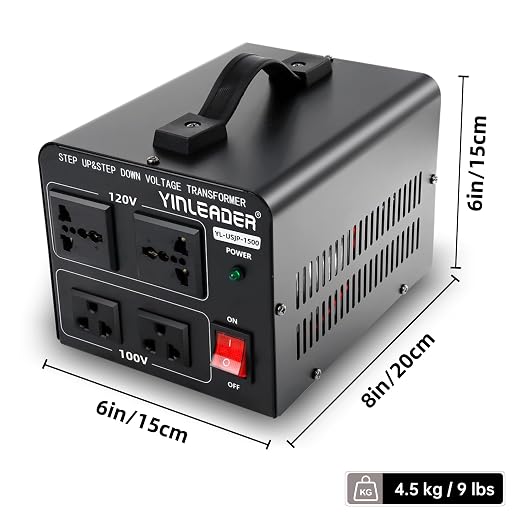 Yinleader 1500W Japanese Voltage Converter - Step Down 120V to 100V or Step Up 100V to 120V, Includes US Power Cord for Medium-Power Appliances
