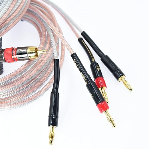 Arklove 1ft 2packs 14awg Male RCA to Banana 2 Plug Male 4mm Speaker Adapter Conversion Cable Cord Audio with Port Connector for Amplifier amp Phono 2 Channel