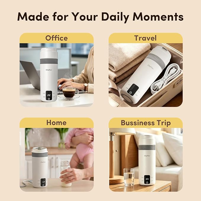 Travel Kettle 450ml,Portable Electric Water Boiler with Direct Sip Spout,4 Temp Control LED Display for Tea Coffee Baby Formula, Stainless Steel Fast Boil Kettle for Hotel Dorm,BPA-Free