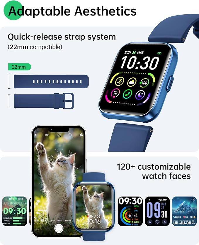 Smart Watches for Men (Android/iPhones), 120+ Sport Modes Fitness Tracker Watch with SpO2/Heart Rate Monitor, Steps/Sleep Tracker, 1.85" HD Smart Watch with Bluetooth Calls/Messages, 3ATM waterproof