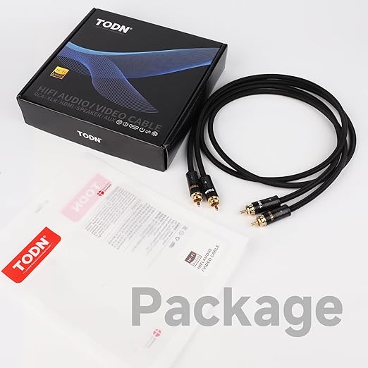 TODN HiFi Silver-Plated RCA Cables 3ft Audiophile Dual Shielded for CD/Amp | 2-core Silver-plated-OCC+2-core-OCC, 24K Gold-plated Plug, Carbon Fiber Shell, RCA to RCA, Left and Right Channel