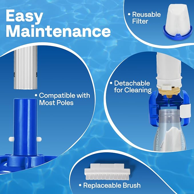 VIVOHOME 19.5GPM Handheld Pool Vacuum 75min Runtime 2.6L Filter | Powerful 40W Motor Suction Cordless Cleaner, Adjustable 8.2FT Pole for Above Ground & In-Ground Pools