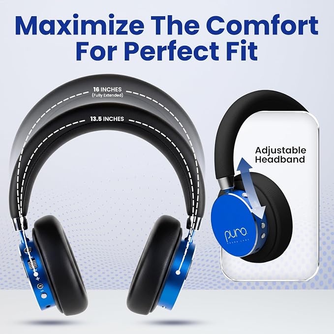 Puro Sound Labs Kids Wireless Headphones – Volume-Limiting 85dB, Built-In Mic, Studio-Grade Sound, 20-Hour Battery Life, Comfortable Fit & Easy to Connect Kids Bluetooth Headphones – BT2200 Plus, Blue