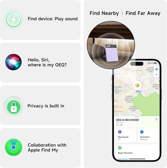 AI Smart Recorder with Simultaneous Interpretation & Real-timeTranscription,64GB AI Speech Processor Powered by ChatGPT with App Control for Business/Education/Interviews (Purple)