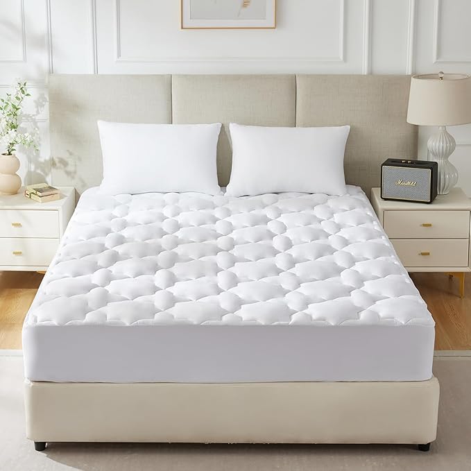 CozyLux Twin Mattress Pad - Cotton Twin Mattress Topper - Fits up to 8-21" Thick Mattresses, 450GSM Quilted Fitted Breathable Soft Mattress Cover, Cooling Mattress Protector (39"x75", White)