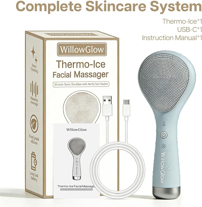Face Scrubber, Thermal & Cooling Modes, Face Brush, Deep Pore Cleansing, Silicone Face Scrubber, Electric Sonic Vibrations, Facial Cleansing Brush, Waterproof Home Spa & Travel Skincare