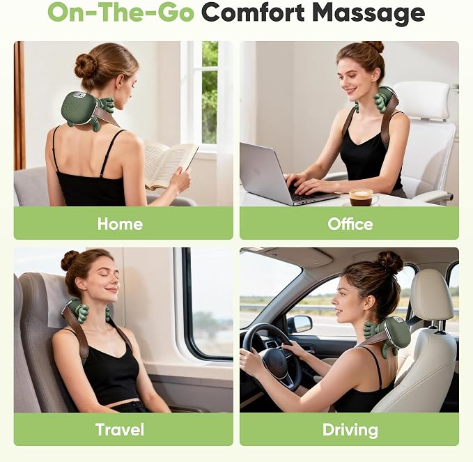 Shoulder and Neck Massager, Bionic Heated Massager, Neck Massager with Fingers, 4D Kneading Massage, Simulates a Real Palm Massage for Comfort, Relax Muscle Tension (Green)