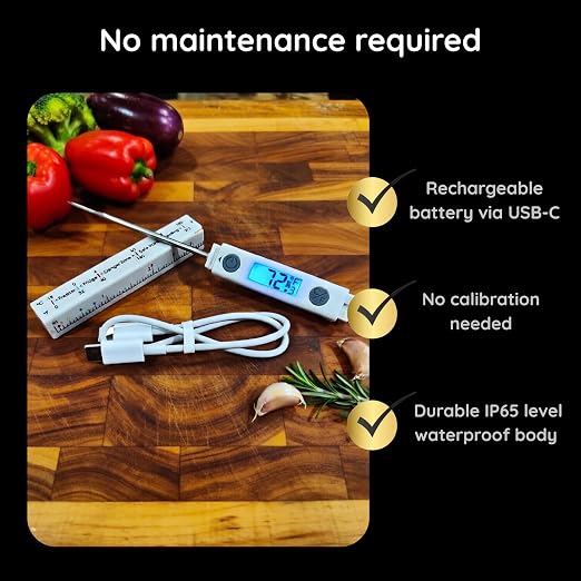 Slim Pen Pocket Instant Digital Rechargeable Food Thermometer Ruler Device - 0.5s Read Time, Backlit Screen, Culinary Cut Sizing System, CE NSF Certified