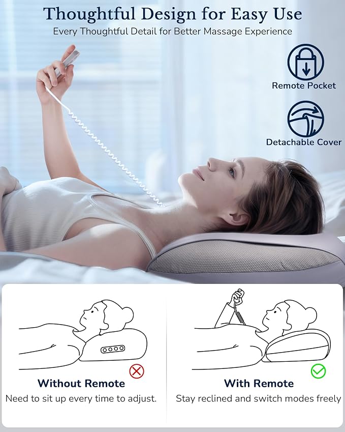 JZBRAIN 3-in-1 Neck Massager Pillow with Heat, Rolling Shiatsu | neck massage pillow, cervical neck pillow for pain relief, lying down neck massager, neck tension relief, Cervical Traction,