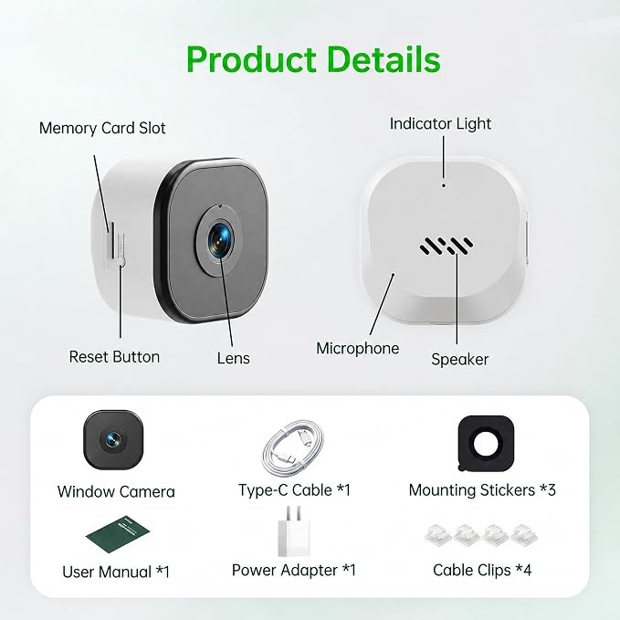 2K Window Camera,5Ghz & 2.4Ghz WiFi Security Camera for Home,120° Wide View,Full Color Night Vision,AI Person/Vehicle/Pet Detection,911 Emergency,US Based Cloud,24/7 Recording,Easy & Quick Install,Pro