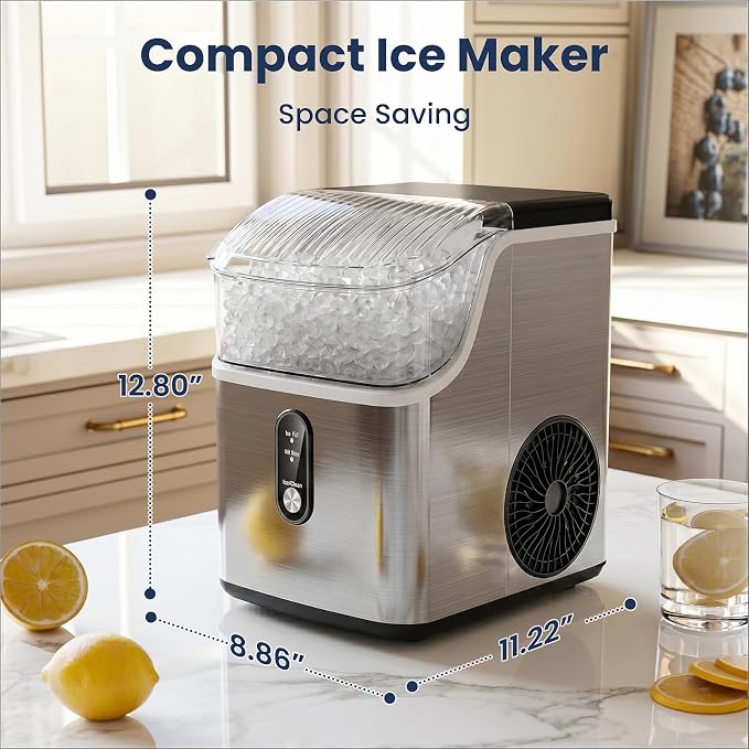 Antarctic Star Nugget Ice Makers Countertop with Handle, 35lbs/Day, Portable Sonic Ice Machine with Auto-Cleaning, Basket and Scoop for Home/Kitchen/Office/Camping(Stainless Steel Silver)