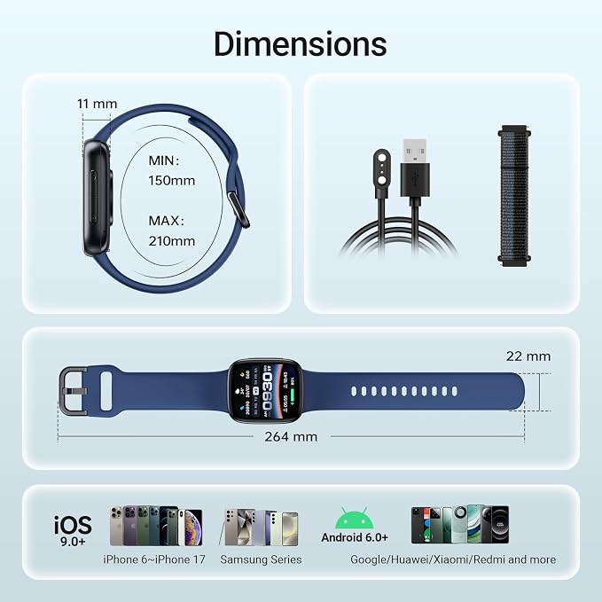 Fitpolo Smart Watch, 1.85" AMOLED Fitness Tracker with Bluetooth Call, Heart Rate/Sleep/SPO₂ Monitor, 100+ Sports Modes, 3ATM Waterproof Smartwatch for Android/iPhone/Samsung, Includes 2 Bands