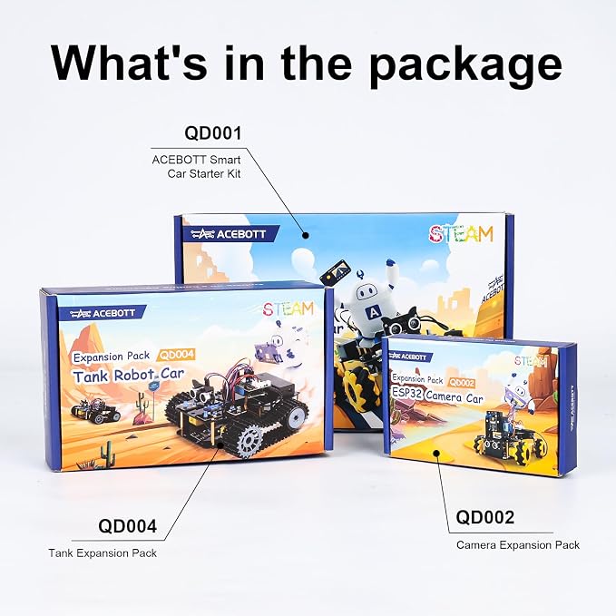 Robotics for Kids Ages 12-16, ACEBOTT 4 in 1 Smart Robot Kit with 3MP Camera + Tank Car, STEM Toys Coding Kit Compatible with Arduino & Scratch, App & Remote Control, for Kids & Teens