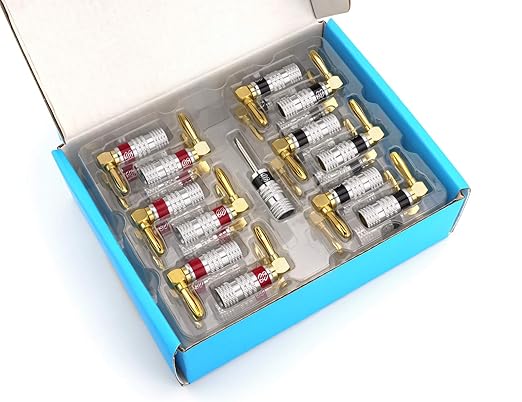 Sewell Silverback Right Angle Banana Plugs, 12 Pairs Quick Connect Gold Plated Speaker Plugs 90 Degree - Version 2-2024 Update