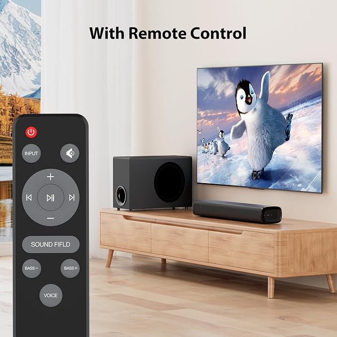 vibeadio Upgraded Sound Bar for TV with 5.9inch Big Powerful 110W Subwoofer, Deep Bass, Bluetooth 5.4, ARC/Optical/AUX/Bluetooth Connect, Surround Sound System for PC/Gaming/Projectors/Gift