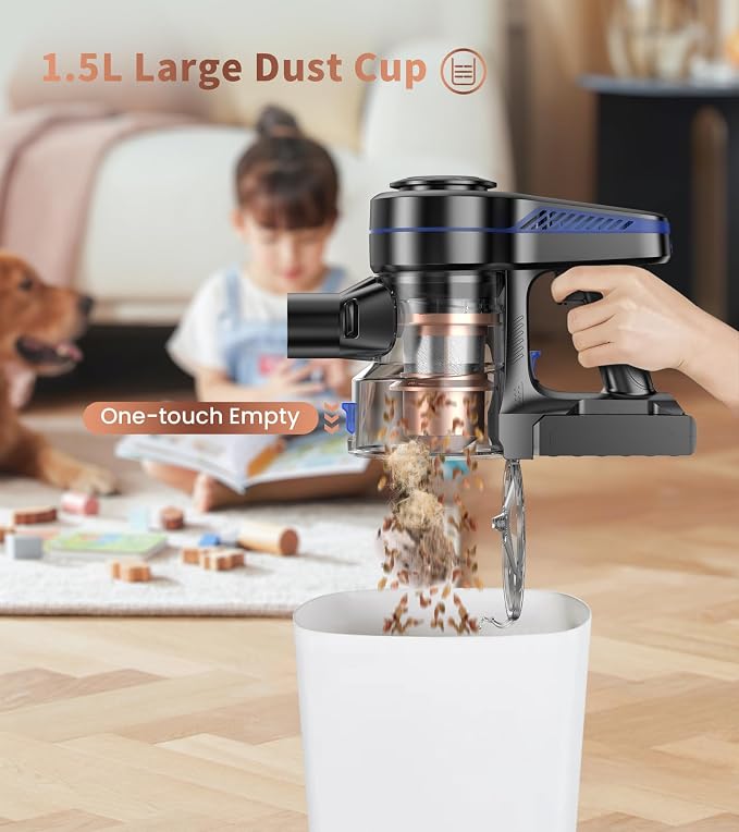 NADALY Cordless Vacuum Cleaner, 500W 40KPA Stick Vacuum with 45min Runtime, Anti-Tangle Vacuum Cleaners for Home, Self-Standing Rechargeable Wireless Vacuum for Hardwood Floor Carpet Pet Hair
