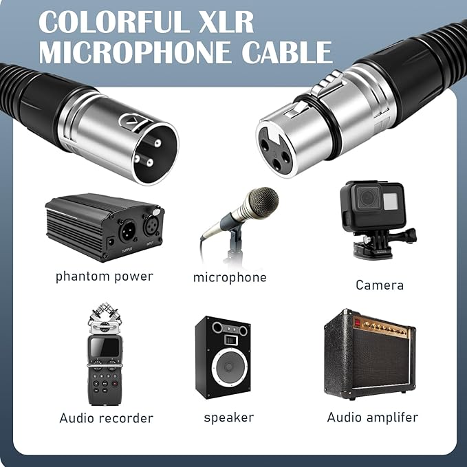 Copkim 6 Pack 25 ft Bright XLR Cables 3 Pins Balanced XLR Microphone Cable to Male to Female Mic Cable for Microphone, Mixer, Recording Studio, Podcast(Black)