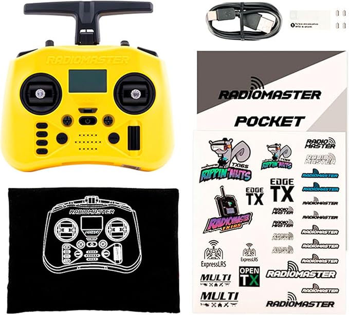 Radiomaster Pocket ELRS Remote Controller Portable Hall Gimbal EdgeTX 2.10.5 Transmitter with LED Light for FPV Drone/RC Helicopter&Car Boats&Multirotor (Battery Not Included)