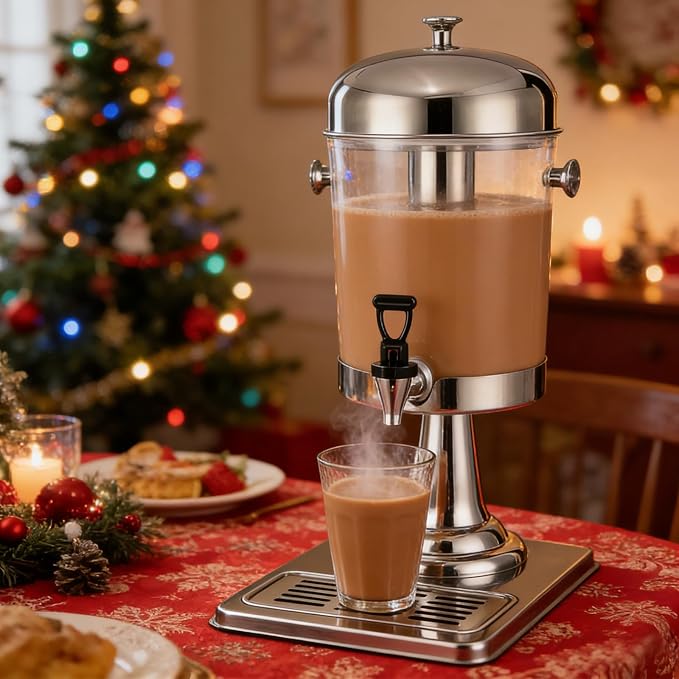 2.2 Gallon Iced Beverage Drink Dispenser, Stainless Steel Water Jar with Stand, Iced Beverage Drink Dispenser for Parties, Commercial Hot Cold Juice, Hot & Cold Drinks