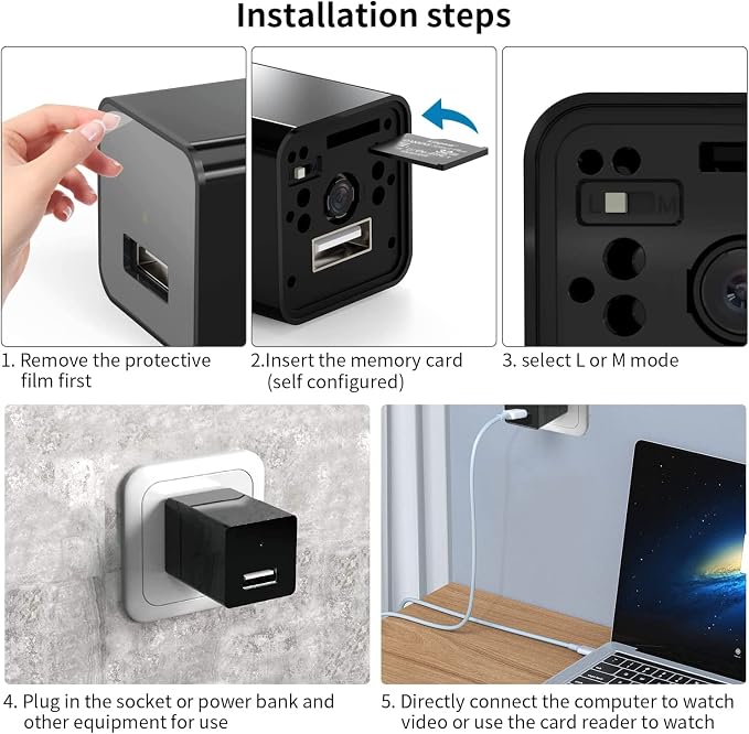 Hidden Camera Charger, Mini Full HD 1080P Spy Camera Charger, Nanny Cam with 32GB Micro SD Card, Indoor Security Camera Baby Monitor Surveillance