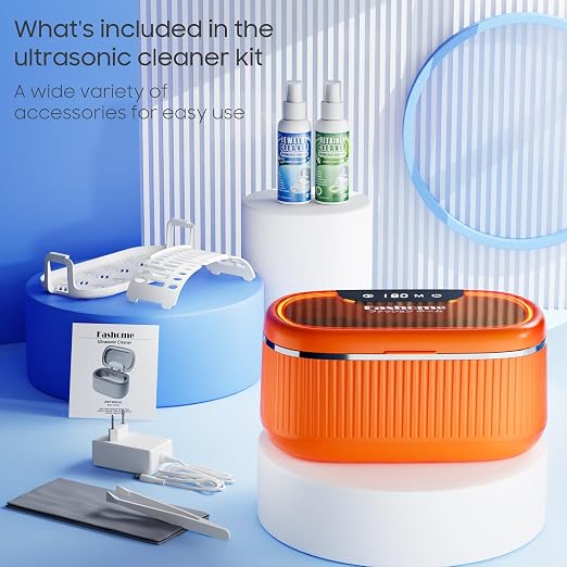 Ultrasonic Jewelry Cleaner, 45kHz Professional Sonic Cleaner Machine for Silver, Glasses, Dentures, 304 Stainless Steel Tank 20oz with 2x100ml Cleaning Solution for Home, Jewelry Store, Dental Care | 45kHz deep cleaning with 3 power 5 timer degas mode ...
