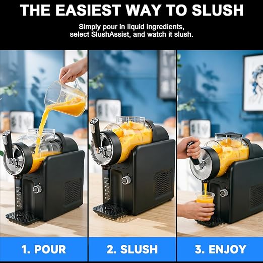 Slushie Machine for Home, No Ice Needed Slushy Machine & Frozen Drink Machine, 6 Presets, Real-Time Temp Display, Auto-Clean Slushy Maker Machine for Margaritas, Frappes, Milkshakes, Party Size(Black)