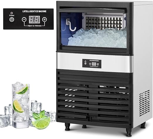GarveeTech Commercial Undercounter Ice Maker 160 LB/24H - Stainless Steel Freestanding w/40 LB Storage,5x12 Cylinder Ice Cube Production for Restaurants/Bars