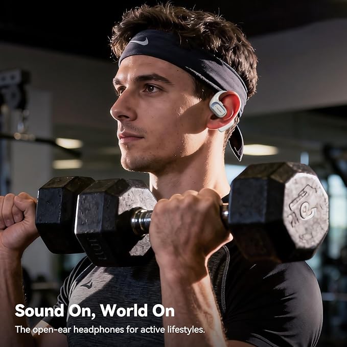 TECKNET Open Ear Earbuds, 6.0 Bluetooth Over Ear Earbuds with Smart Digital Display, 38H Playtime, IPX5 Waterproof Wireless Open Ear Headphones, Touch Control for Travel, Cycling, Running, White