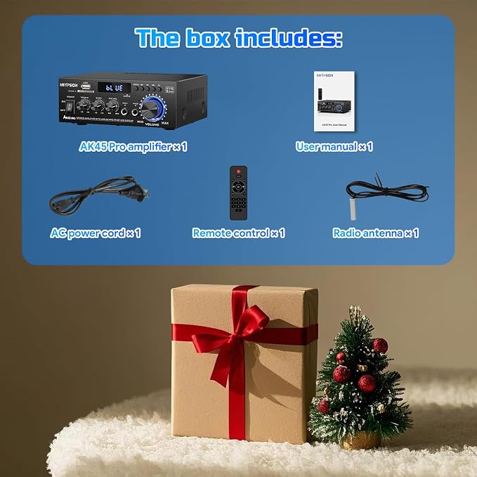 AK45 Bluetooth Stereo Receiver Amplifier,800W Home Audio Amp with FM Radio,USB/SD Inputs Remote Control, Wireless Power Amplifier for Home Theater Speakers,Karaoke,Garage Bookshelf Speakers