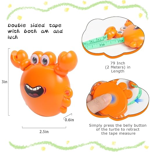 1 Pack Red Crab Retractable Tape Measure, 2M / 79Inch Dual-Sided Scale Soft Ruler with Keychain & Lanyard, Measuring Tool for Body Sewing Crafts