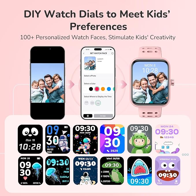 ENOMIR Smart Watch for Kids Gifts, Kids Smartwatches with Fitness Monitor, Alarm Clock Reminder & Activities Track, Lovely Digital Watch with Custom Design & Puzzle Games, Girls Birthday Pink