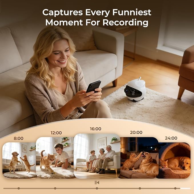 AEZ Robot Camera on Wheels 1080P Dual Lens,Indoor Movable Security Camera with 2-Way Talk,Blinky Bot with Night Vision,Distance Bot App Control for Cats/Dogs/Baby/Elderly (SD/Cloud Storage)