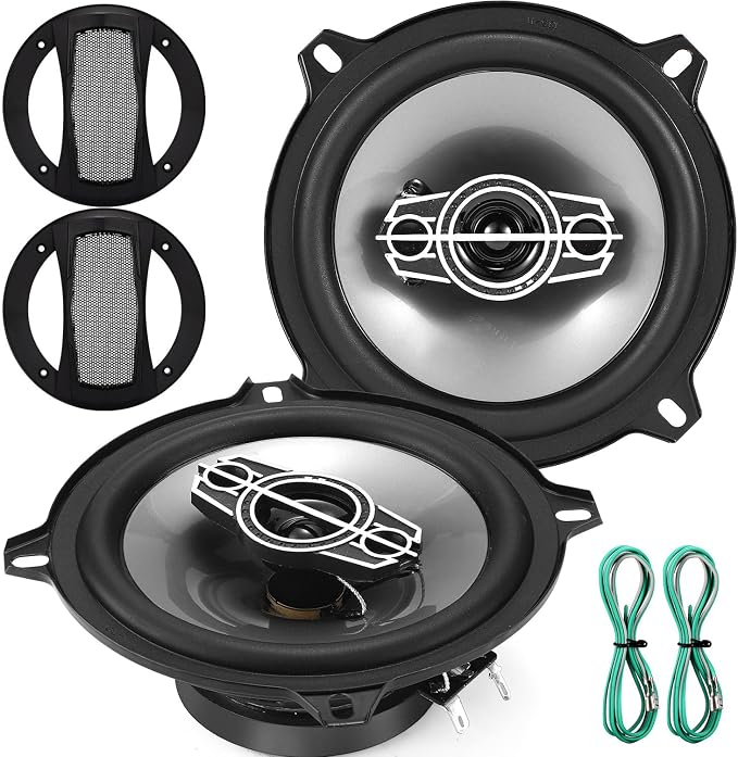 5 Inch 4-Way Car Coaxial Speakers, 300W Max 4Ohm Car Audio Speaker with PEI Dome Tweeters, Tweeters Vehicle Coaxial Speaker Compact for Car Truck Door Speakers Replacement (Pair)