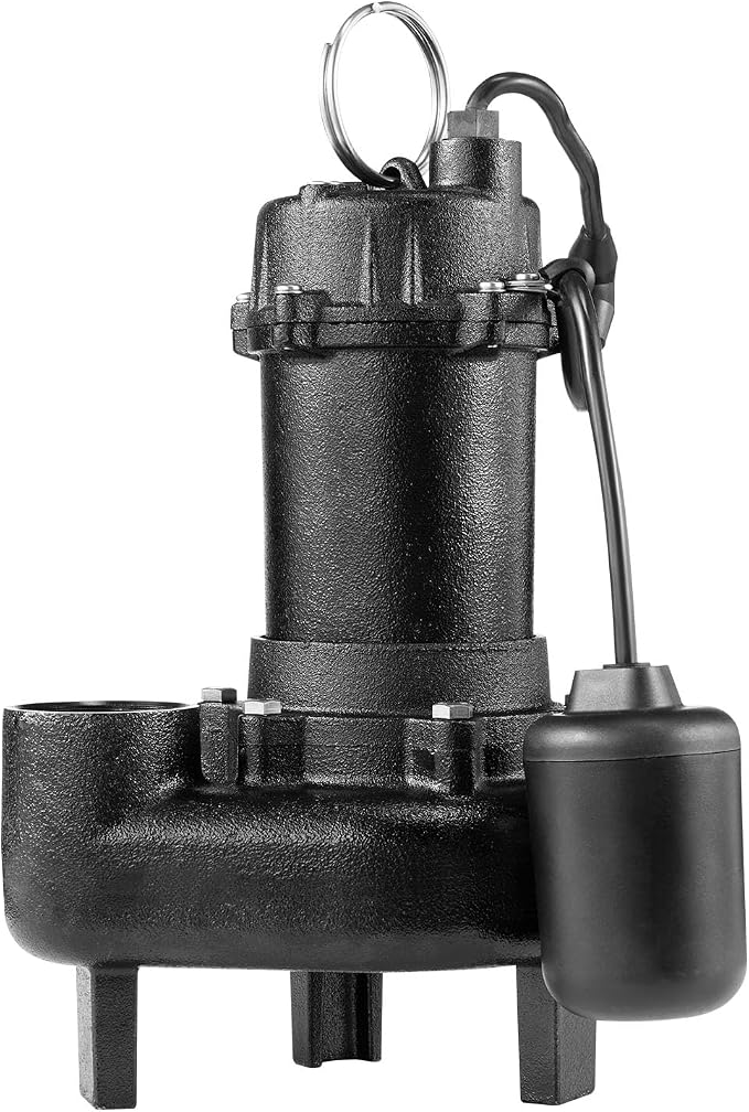 VEVOR Submersible Sewage Pump, 1/2 HP, 4800 GPH Cast Iron Sewage/Effluent Pump with Automatic Tethered Float Switch, 2-Inch NPT Discharge, 120V, 20 ft Max Lift, for Basement, Septic Tank, Residential