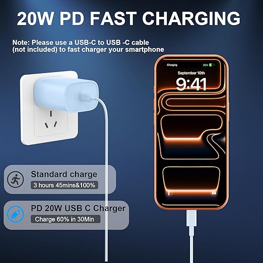 Phone 16 15 Charger Fast Charging Type C Chargers USB C Charge Block with 2 Pack 10FT USB C Cable Nylon Braided for Phones 16/16 Plus/16 Pro/16 Pro Max/Phone 15/15 Pro Max/Pad Pro,Blue