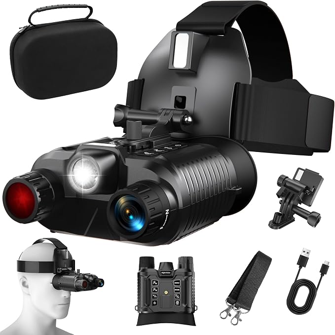 Dsoon Night Vision Goggles, Upgraded Rechargeable Head-Mounted Night Vision Binoculars with 32GB TF Card, Hands Free, Tactical Flashlight, 1312FT, 8X Digital Zoom