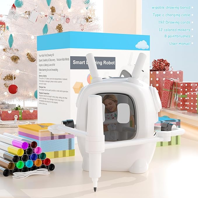 Drawing Robot for Kids: Interactive Educational Toy - Auto Drawing Machine with 192 Cards & 10 Pens - Montessori Learning Gifts for 3-8 Year Old Boys Girls
