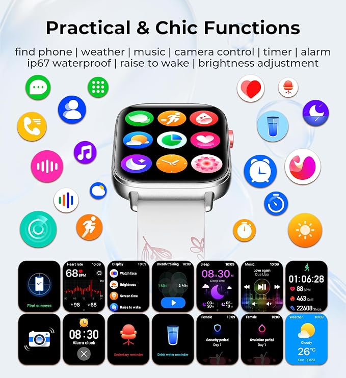 Iaret Smart Watch for Women, 1.83" HD Fitness Tracker with 4 Bands, Answer/Make Calls, Heart Rate/Sleep/SpO2/Step Tracking, 100+ Sport Modes, Android/iPhone Compatible Gift (Silver)