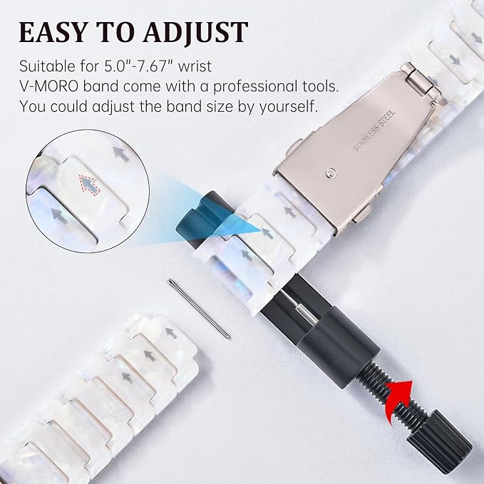 V-MORO Resin Band Compatible with Apple Watch Series 10/11 46mm/45mm/44mm/42mm Fashion Strap for iWatch Series 9/8/7/6/5/4/3/2/1/SE/SE 2 Lightweight Bracelet Wristband Women(Classic Aurora White)
