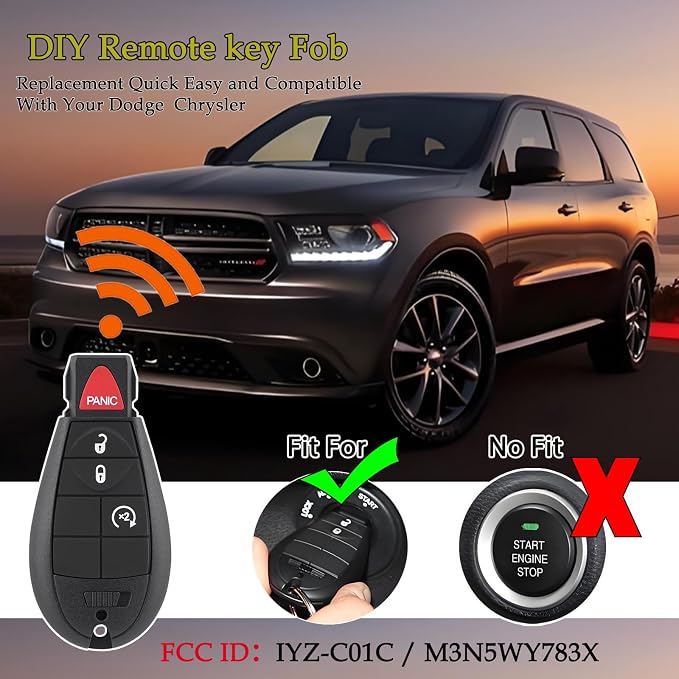 IYZ-C01C DIY Key Fob FOBIK Replacement kit for 2009 2010 2011 2012 Dodge Ram 1500 2500 3500 Journey Challenger Grand Caravan Jeep Grand Commander Keyless Entry Remote Key